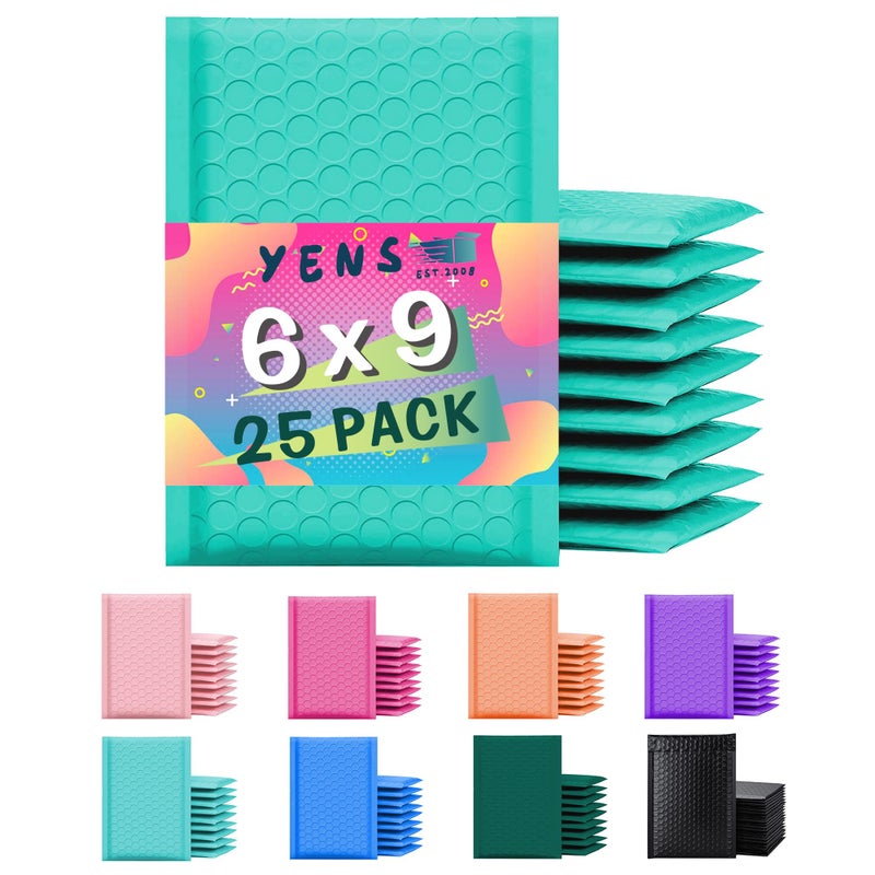 Yens Poly Bubble Mailers 6x10 25 Pack Teal Waterproof Self Seal Adhesive Shipping Bags, Cushioning Padded Envelopes for Shipping, Mailing, Packaging Usable 6x9 - Image 1